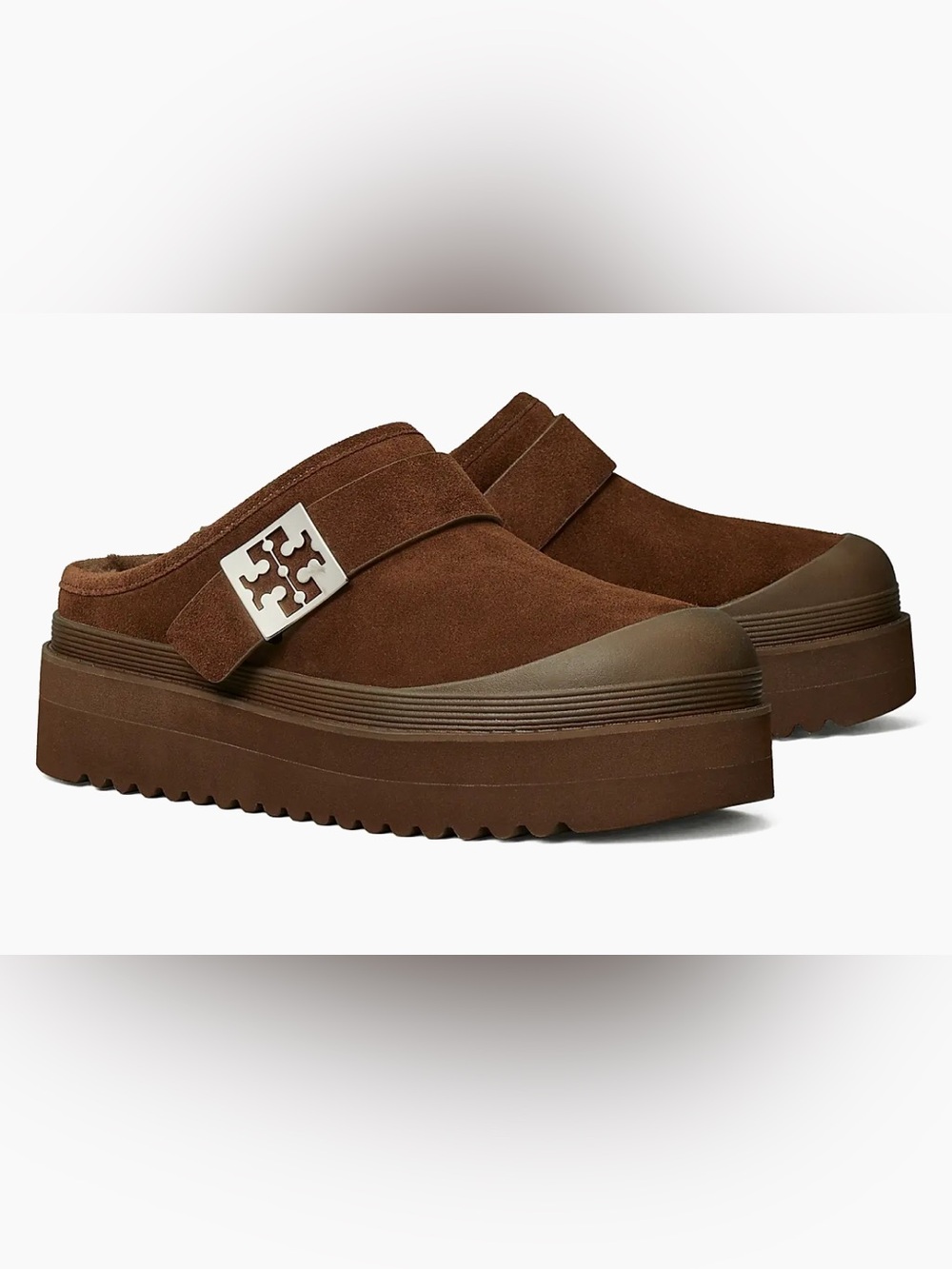 Tory Burch Brown Suede Platform Slip-On Mule - Picture 3 of 7